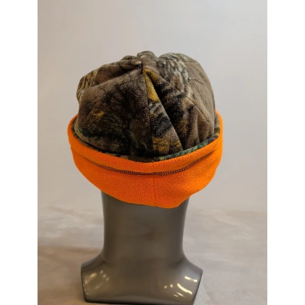 Academy Camo Fleece Beanie Hat Reversible Blaze Orange Hunting Cap OSFM
